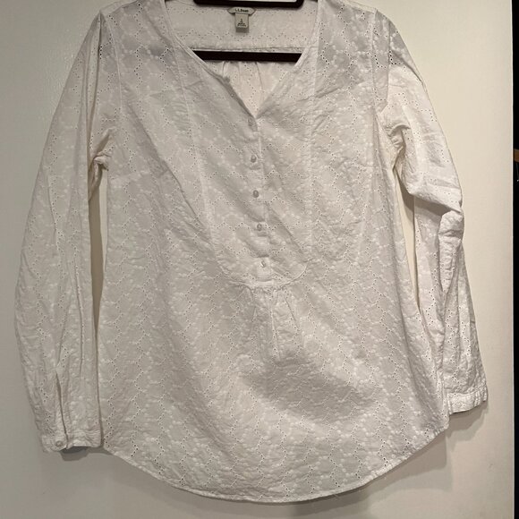 J Crew White Eyelet Blouse Size Small Long Sleeve 100% Cotton 💗 - Picture 3 of 14